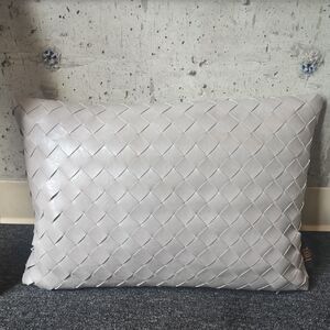 Frye Beige Quilted Woven Leather Accent Pillow
